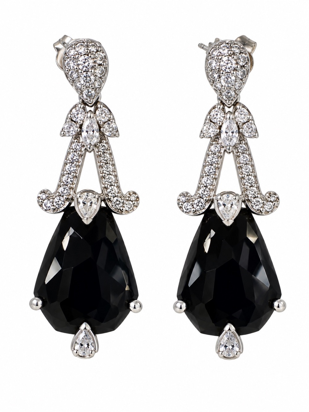 925 Marked Black Crystal Rhinestone Drop Dangle Statement Earrings